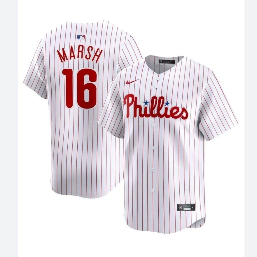 Nike MLB Jersey B.Marsh #16 Philadelphia Phillies Men XXXXL White Red Pinstripe - Picture 2 of 11